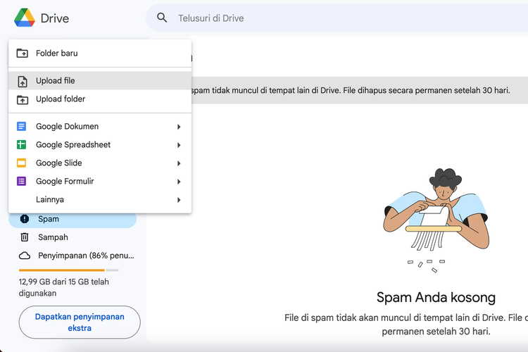 Ilustrasi cara upload foto ke Google Drive di laptop.