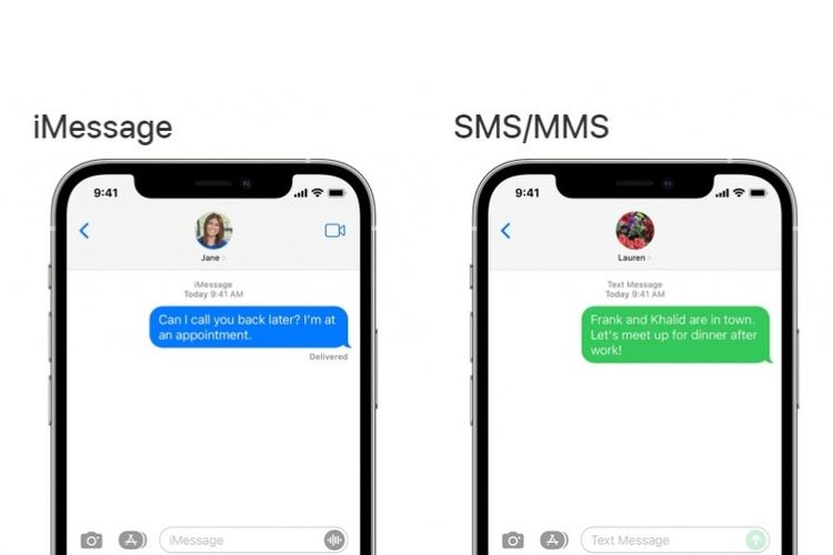 Perbandingan pesan yang dikirim dari iMessage atau SMS/MMS di iPhone