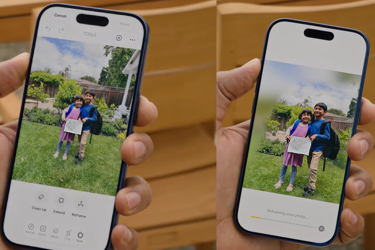 Kiri ke kanan: Perbandingan foto yang belum dan sudah diedit dengan Spatial Reframing