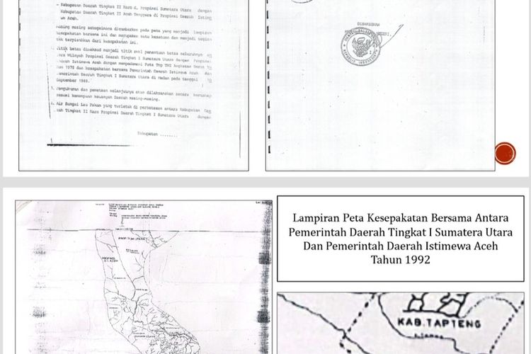Peta Kesepakatan Batas Laut tahun 1992 antara Pemerintah Aceh dan Pemerintah Sumatera Utara (Sumut).