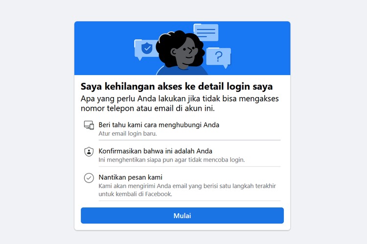 Ilustrasi cara mengembalikan akun Facebook yang hilang.