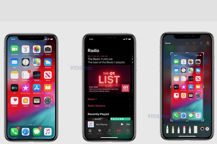 Tangkapan layar mode gelap di iOS 13