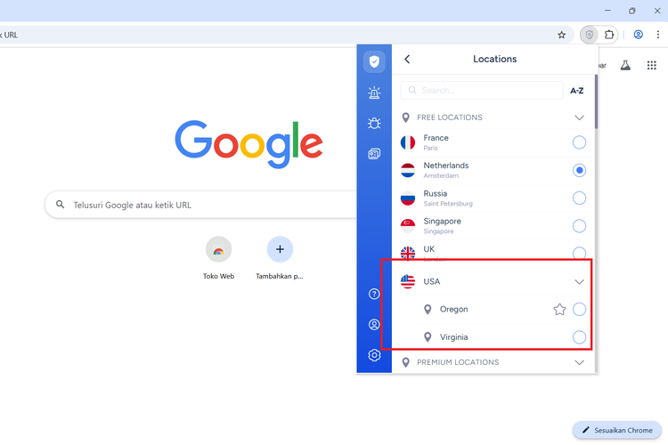 Ilustrasi cara membuat video Veo 3 dengan Gemini AI. Menginstal VPN dengan koneksi dari wilayah Amerika Serikat.