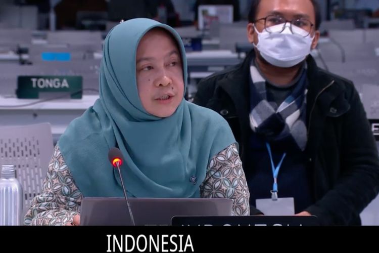 Laksmi Dhewanti, Dirjen Pengendalian Perubahan Iklim dan Pimpinan Delegasi Indonesia di COP26 saat acara Stocktaking di Glasgow.
