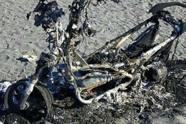 Yamaha Nmax yang terbakar di Pantai Siyut, Sabtu (15/2/2020) lalu.