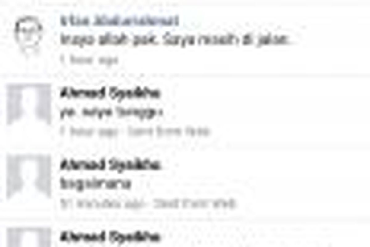 Cuplikan percakapan antara akun yang mengaku sebagai Wakil Wali Kota Bekasi Ahmad Syaikhu dengan salah seorang wartawan Irfan Abdurrahmat melalui facebook. Dalam percakapan tersebut, akun bernama Ahmad Syaikhu itu meminta sejumlah pulsa kepada Irfan. 