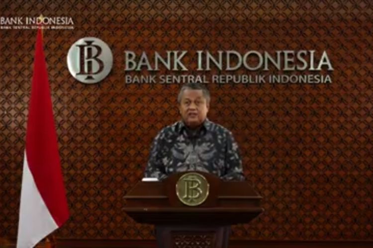 Gubernur BI Perry Warjiyo update perkembangan moneter terkini melalui konfrensi video, Jakarta, Kamis (26/3/2020).
