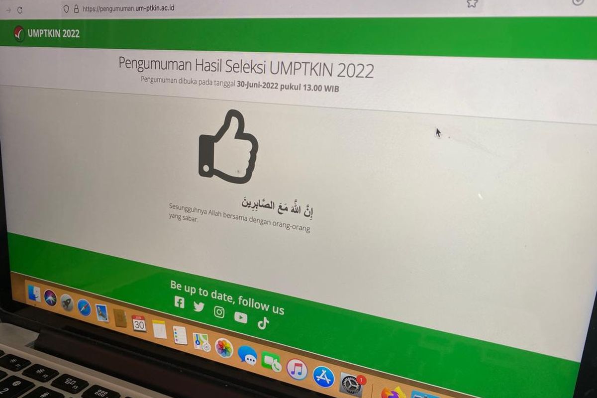 Halaman website pengumuman.um-ptkin.ac.id untuk melihat pengumuman UM-PTKIN 2022.