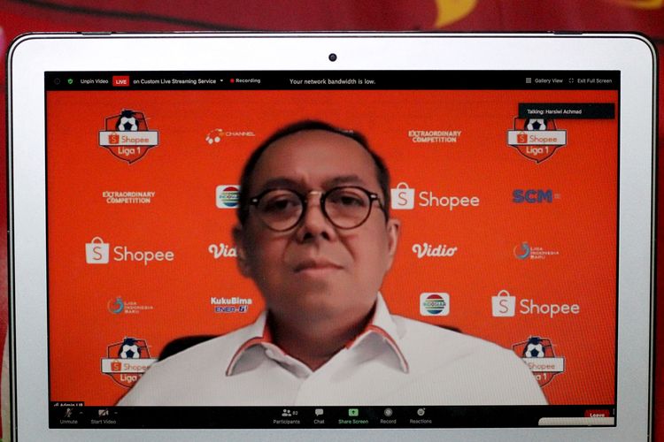 Dirut Utama PT LIB Ahmad Hadian Lukita saat prescon virtual bersama awak media jelang diputarnya lanjutan Liga 1 2020, Jumat (11/09/2020) siang.