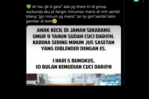 Ramai Twit Konsumsi Minuman Serbuk Saset Bisa Sebabkan Cuci Darah, Ini Kata Dokter