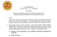 Syarat dan Formasi CPNS BIN 2024, Ada untuk Lulusan SMA