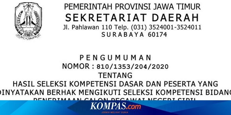 Diumumkan Hasil Skd Cpns Jawa Timur Bisa Diakses Melalui 3 Link Ini