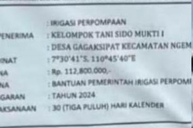 Penampakan bangunan kecil di tengah area persawahan Desa Gagaksipat, Kecamatan Ngemplak, Kabupaten Boyolali, yang disebut menelan anggaran Rp 112 juta dari APBN 2024.