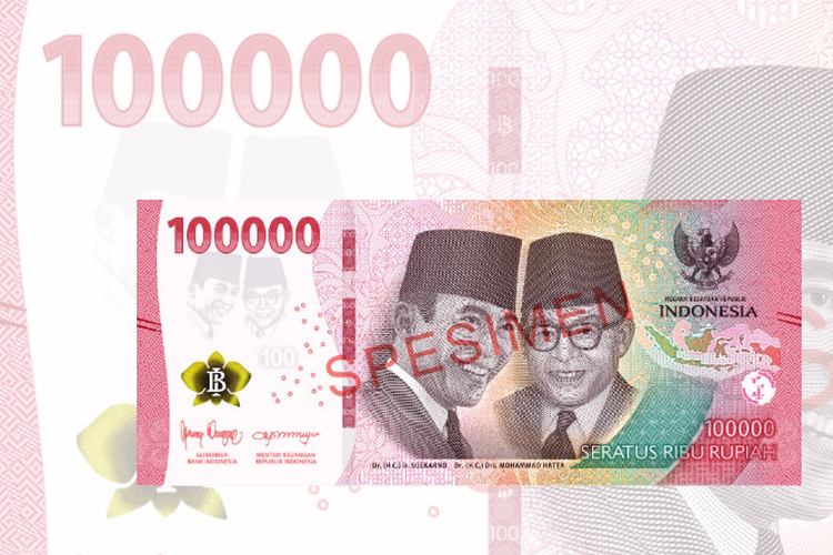 Gambar uang kertas baru emisi 2022 Rp 100.000 bagian depan.