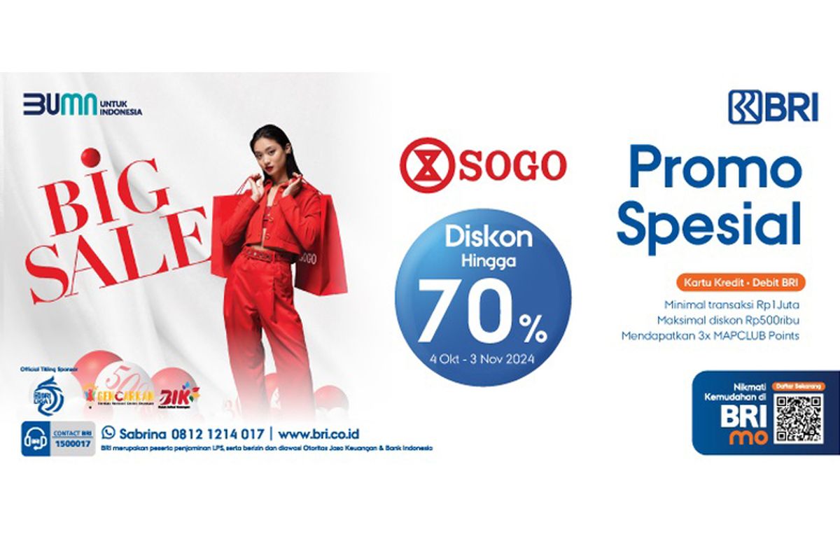 Promo Spesial dari BRI di Sogo Department Store selama periode 4 Oktober hingga 3 November 2024. 