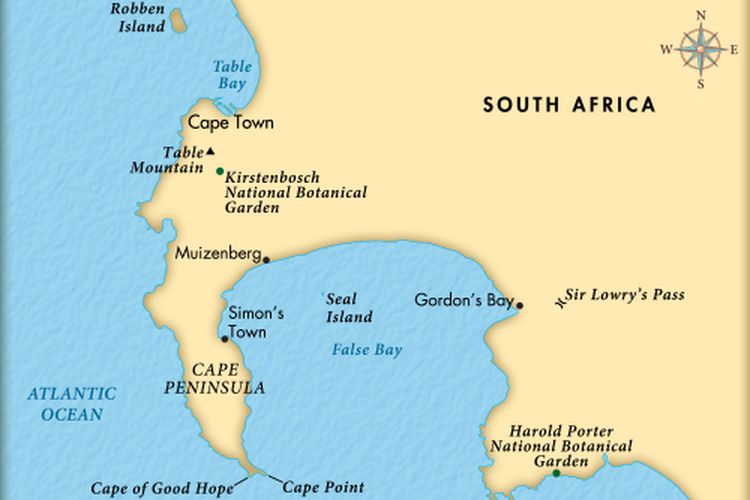 Letak Tanjung Harapan atau Cape of Good Hope di Afrika Selatan.
