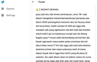 Ramai soal remaja belum mengalami menstruasi pertama padahal sudah berusia 18 tahun.