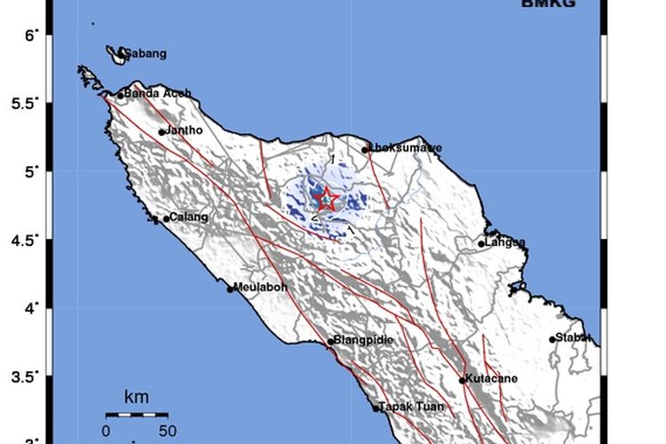 Gempa M 3,7 Bener Meriah, Aceh, pada Senin (26/12/2022) pagi pukul 05.38.54 WIB.