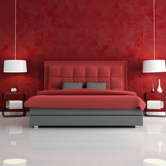 Ilustrasi kamar tidur dengan nuansa merah