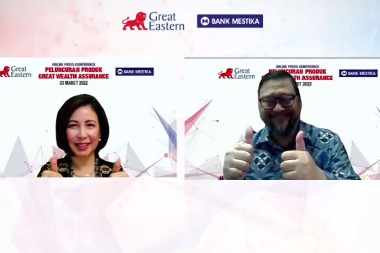 Direktur Bancassurance Great Eastern Life Indonesia Nina Ong dan Presiden Direktur Bank Mestika, Achmad S Kartasasmita saat Peluncuran Produk Great Wealth Assurance secara virtual, Rabu (23/3/2022).