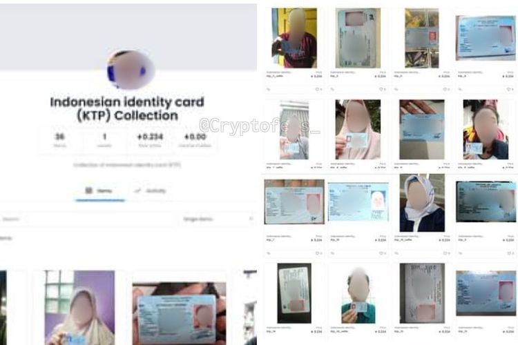 Tangkapan layar foto selfie KTP yang dijual sebagai NFT.