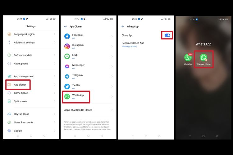 Langkah-langkah menggandakan aplikasi WhatsApp di ponsel Realme. Supaya bisa menggunakan dua akun WhatsApp sekaligus di satu ponsel.