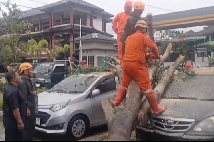 Wonosobo Diterjang Cuaca Ekstrem 2 Jam, Pohon Tumbang Timpa 2 Mobil hingga Rumah Warga