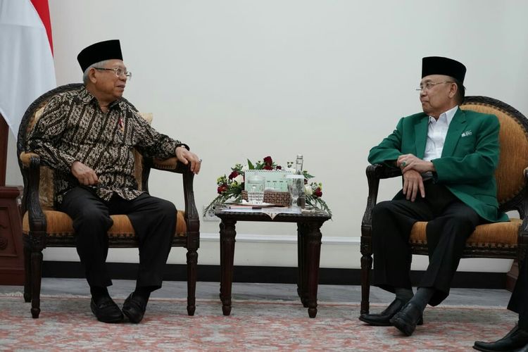 Wakil Presiden Maruf Amin menerima kunjungan PB Mathlaul Anwar di Kantor Wapres, Jakarta, Senin (13/1/2020)