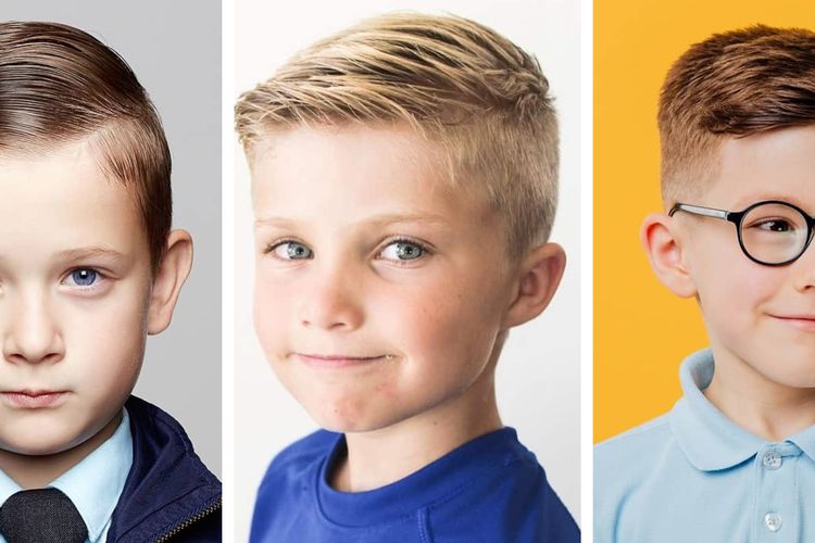 Gaya rambut anak laki-laki di sekolah, kiri ke kanan (Model Shiny comb, quiff dan undercut)