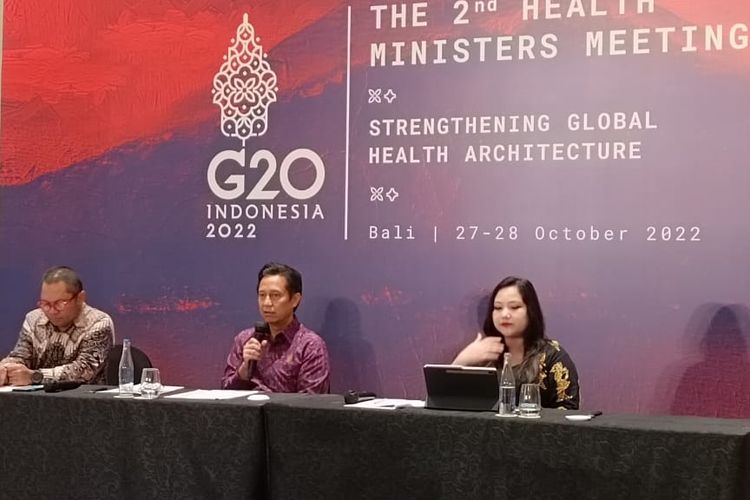 Menteri Kesehatan (Menkes) Budi Gunadi Sadikin saat menyampaikan konferensi pers terkait acara 1st G20 Joint Finance and Health Ministers’ Meeting (JFHMM) di Jimbaran, Badung, Bali, pada Jumat (28/10/2022). Kompas.com/ Yohanes Valdi Seriang Ginta