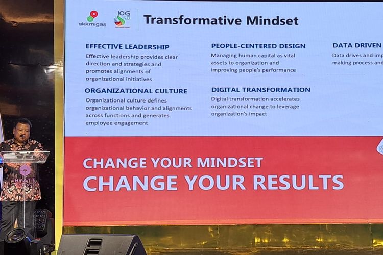 Wakil Kepala SKK Migas Nanang Abdul Manaf tengah memberikan sambutan di acara Forum Leadership Hulu Migas 2023 Lead to Win di Yogyakarta pada 11-12 September 2023.