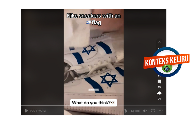 Konteks keliru, Nike tidak mengeluarkan sepatu dengan desain bendera Israel