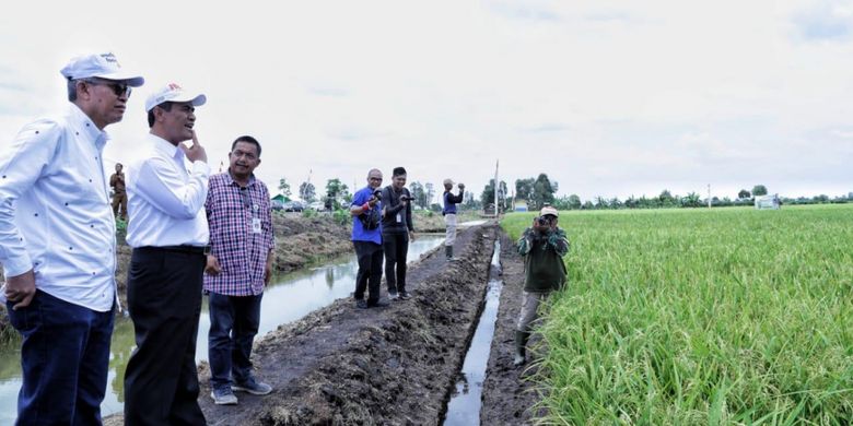 Menteri Pertanian Andi Amran Sulaiman saat mengecek kesiapan pilot pengembangan lahan rawa di Desa Jejangkit, Kecamatan Jejangkit, Kabupaten Barito Kuala, Kalimantan Selatan, Selasa (16/10/2018).