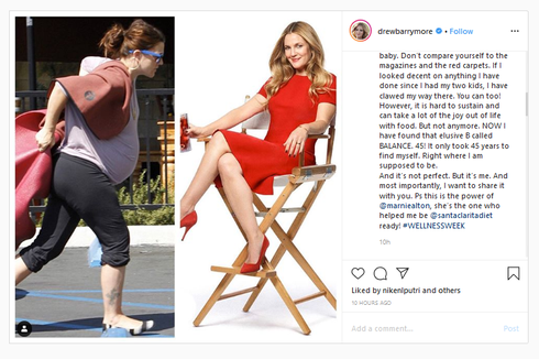 Drew Barrymore Pun Menangis karena Masalah Berat Badan
