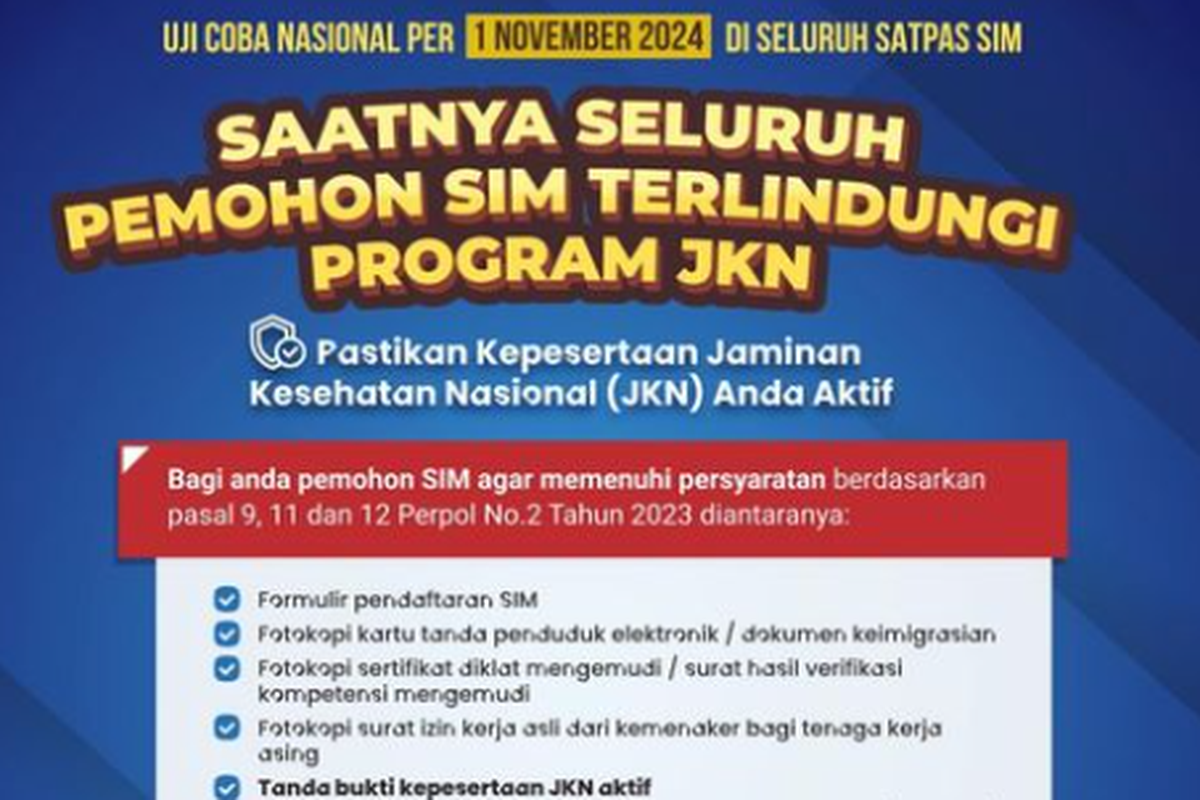 Mulai 1 November 2024, buat SIM perlu terdaftar BPJS.