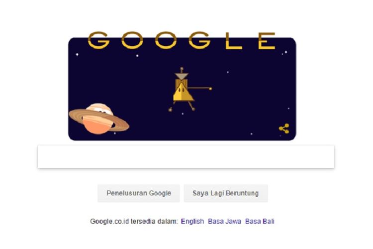 Google Doodle rayakan pesawat Cassini yang bakal mengeksplor 22 rute baru di Saturnus.