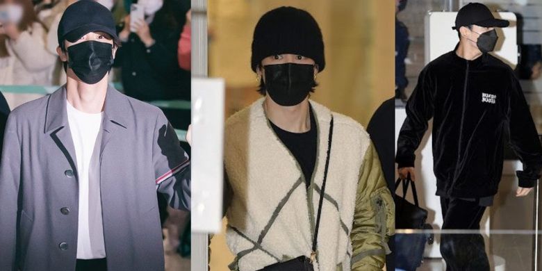 Jin, Jimin dan Jungkook BTS di Bandara Internasional Incheon, Korea Selatan