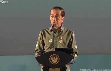 Presiden Joko Widodo saat menyampaikan sambutan pada peringatan Hari Pers Nasional (HPN) 2023 yang digelar di Medan, Sumatera Utara, Kamis (9/2/2023).