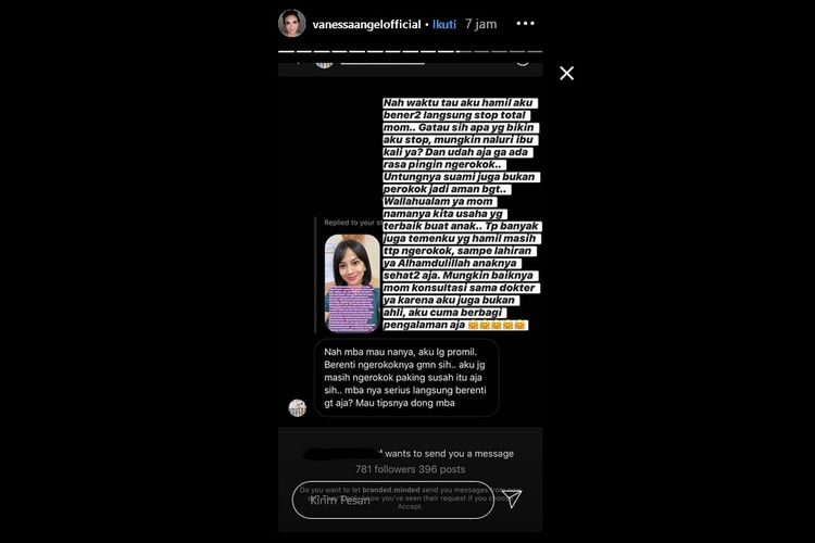 Postingan Instagram Story artis peran Vanessa Angel.