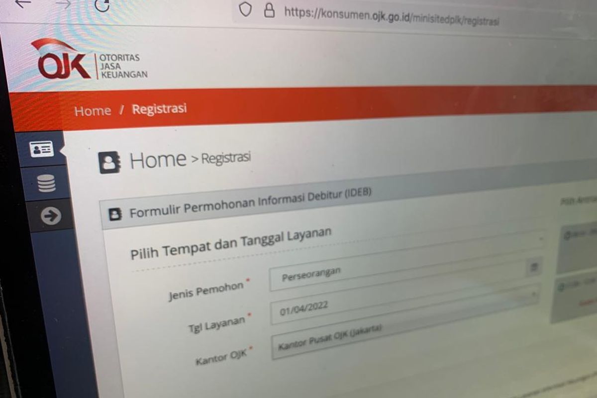 Ilustrasi halaman website SLIK OJK untuk cek BI Checking