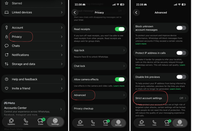 Ilustrasi cara mengaktifkan fitur strict account settings