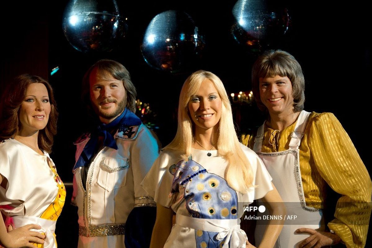 Patung lilin grup ABBA yang dipajang di Museum Madame Tussauds. Grup musik legendaris asal Swedia itu akan merilis album baru pada November 2021, 40 tahun setelah vakum. 
