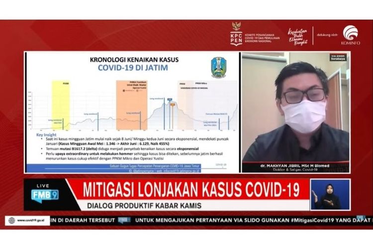 Dokter Makhyan Jibril, Msc M Biomed pada Dialog Produktif yang diselenggarakan KPC-PEN yang ditayangkan di kanal YouTube FMB9ID_IKP, Kamis (1/7/2021).