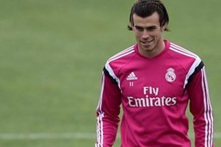 Gareth Bale saat menjalani sesi latihan di markas latihan Real Madrid. 