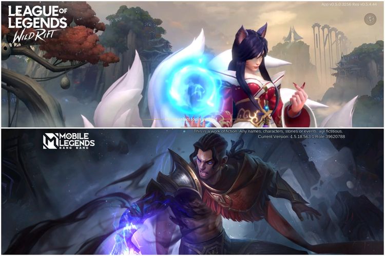 Ilustrasi League of Legends: Wild Rift (atas) dan Mobile Legends: Bang Bang (bawah).