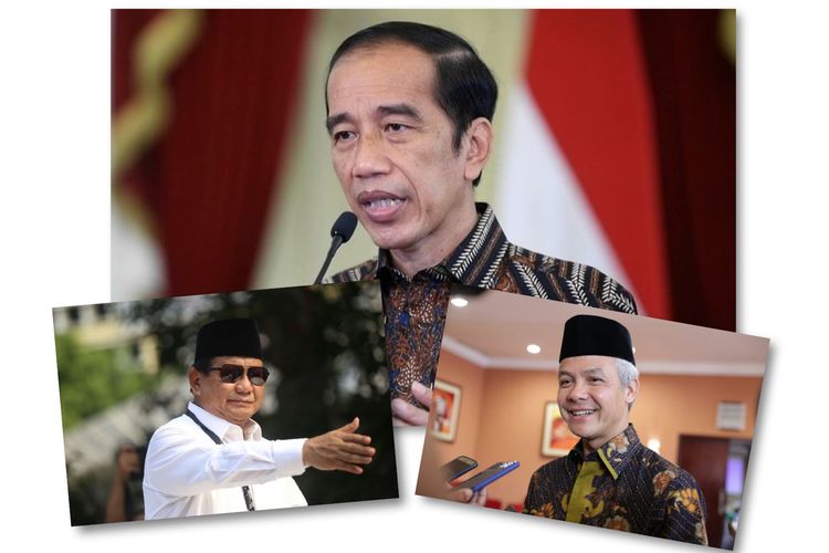 Kolase foto Jokowi, Ganjar Pranowo, dan Prabowo