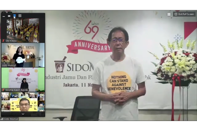 Selebrasi Hari Ulang Tahun (HUT) ke-69 Sido Muncul sekaligus pemberian donasi untuk Lions Eye Bank Jakarta, Yayasan Wisma Bunda Kasih, dan Lembaga Amal Kasih Katolik diselenggarakan virtual via Zoom, Rabu (11/11/2020).