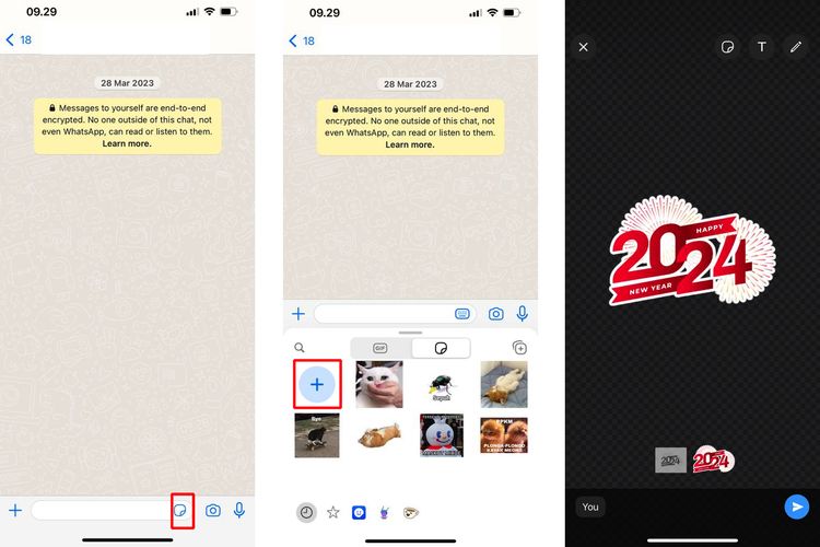 Ilustrasi cara membuat stiker WA di iPhone langsung dalam aplikasi.