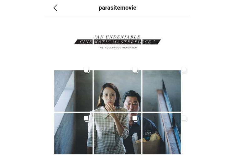 Akun resmi film Parasite memaksimalkan feed Instagram untuk promosi film.