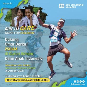 Flyer pelari ultramarathon asal Indonesia Omar Agoes pada Run To Care SOS Children's Villages.